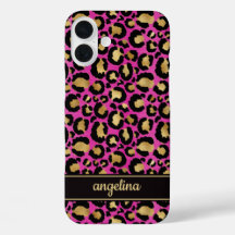 Gold Foil On Hot Pink Leopard Print Monogrammed