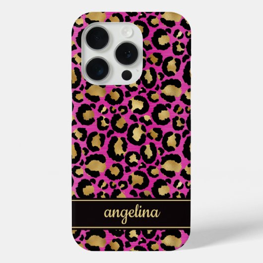 Gold Foil On Hot Pink Leopard Print Monogrammed Case-Mate iPhoneケース (裏面)