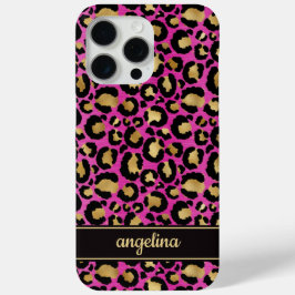 Gold Foil On Hot Pink Leopard Print Monogrammed iPhone 15 Pro Maxケース