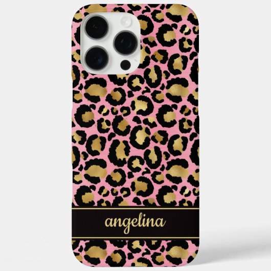 Gold Foil On Pink Leopard Print Monogrammed Case-Mate iPhoneケース (裏面)