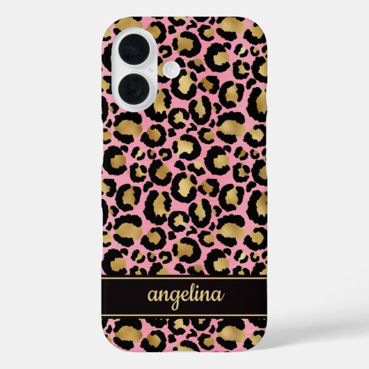 Gold Foil On Pink Leopard Print Monogrammed Case-Mate iPhoneケース (裏面)