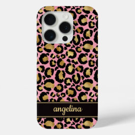 Gold Foil On Pink Leopard Print Monogrammed iPhone 15 Proケース