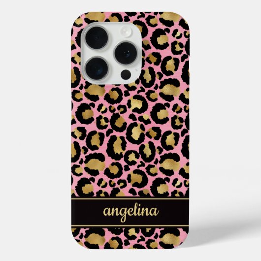 Gold Foil On Pink Leopard Print Monogrammed Case-Mate iPhoneケース (裏面)