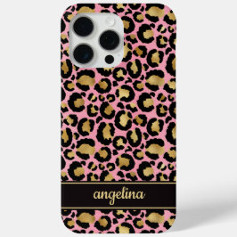 Gold Foil On Pink Leopard Print Monogrammed iPhone 15 Pro Maxケース
