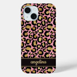 Gold Foil On Pink Leopard Print Monogrammed iPhone 15ケース