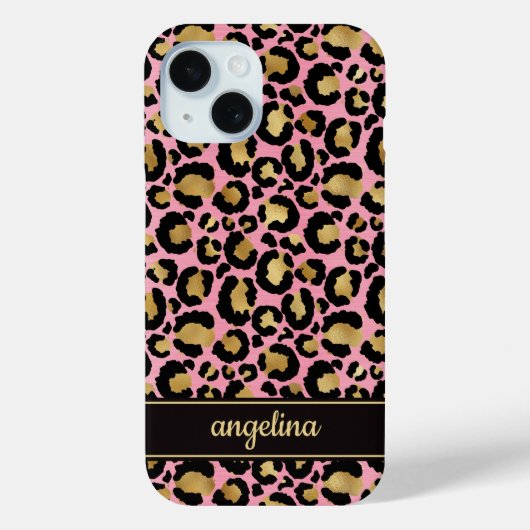Gold Foil On Pink Leopard Print Monogrammed Case-Mate iPhoneケース (裏面)