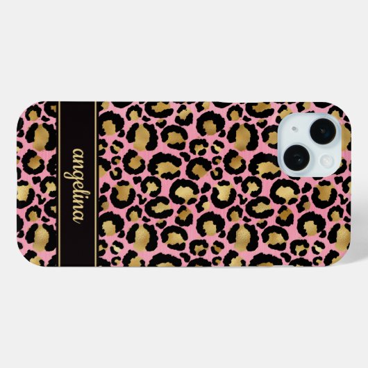 Gold Foil On Pink Leopard Print Monogrammed Case-Mate iPhoneケース (裏面 (横))