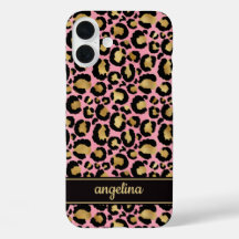 Gold Foil On Pink Leopard Print Monogrammed