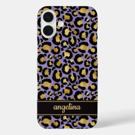 Gold Foil On Purple Leopard Print Monogrammed iPhone 16 Plusケース