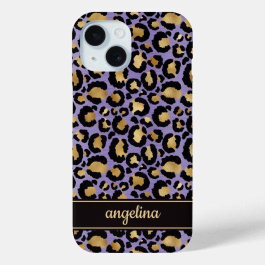 Gold Foil On Purple Leopard Print Monogrammed Case-Mate iPhoneケース (裏面)