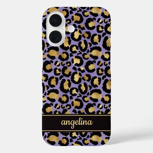 Gold Foil On Purple Leopard Print Monogrammed Case-Mate iPhoneケース (裏面)