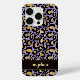 Gold Foil On Purple Leopard Print Monogrammed iPhone 15 Proケース