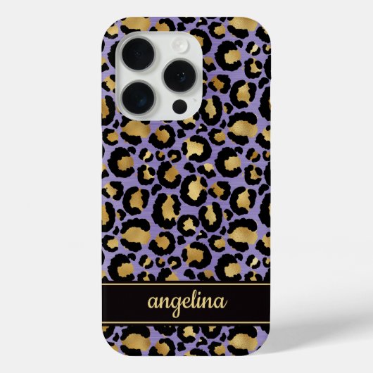 Gold Foil On Purple Leopard Print Monogrammed Case-Mate iPhoneケース (裏面)