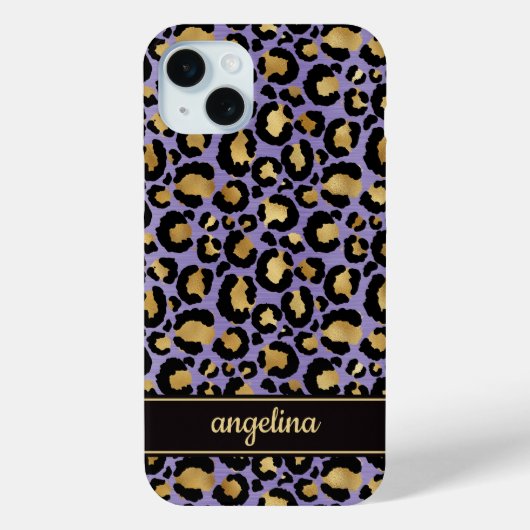 Gold Foil On Purple Leopard Print Monogrammed Case-Mate iPhoneケース (裏面)