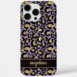Gold Foil On Purple Leopard Print Monogrammed iPhone 16 Pro Maxケース