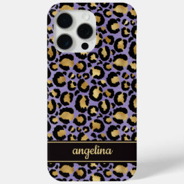 Gold Foil On Purple Leopard Print Monogrammed iPhone 15 Pro Maxケース