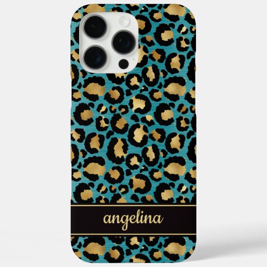 Gold Foil On Teal Leopard Print Monogrammed Case-Mate iPhoneケース (裏面)