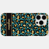 Gold Foil On Teal Leopard Print Monogrammed Case-Mate iPhoneケース (裏面 (横))