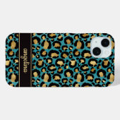 Gold Foil On Teal Leopard Print Monogrammed Case-Mate iPhoneケース (裏面 (横))