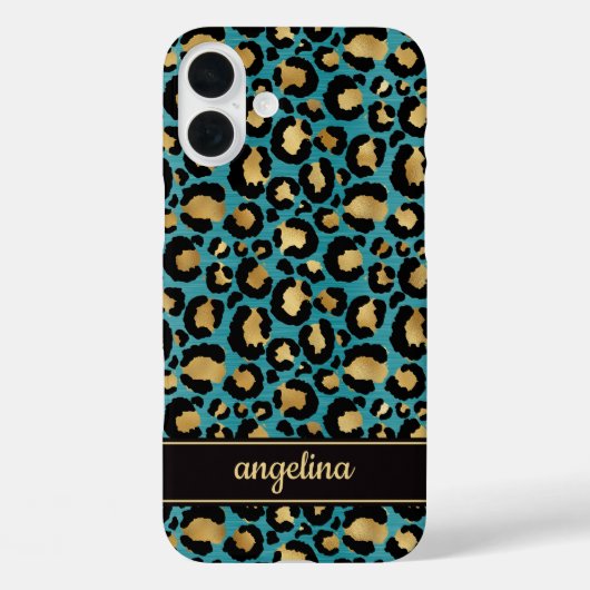 Gold Foil On Teal Leopard Print Monogrammed Case-Mate iPhoneケース (裏面)