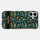 Gold Foil On Teal Leopard Print Monogrammed Case-Mate iPhoneケース (裏面 (横))