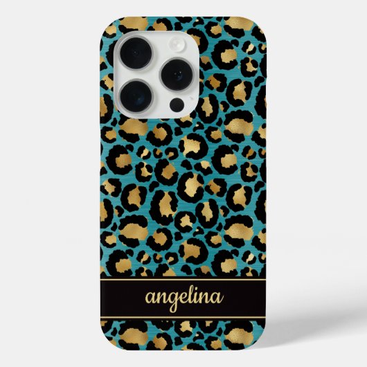 Gold Foil On Teal Leopard Print Monogrammed Case-Mate iPhoneケース (裏面)