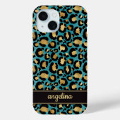 Gold Foil On Teal Leopard Print Monogrammed Case-Mate iPhoneケース (裏面)