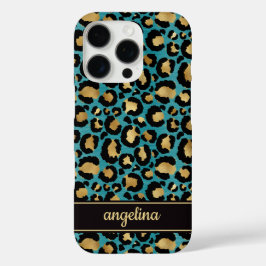 Gold Foil On Teal Leopard Print Monogrammed iPhone 16 Proケース