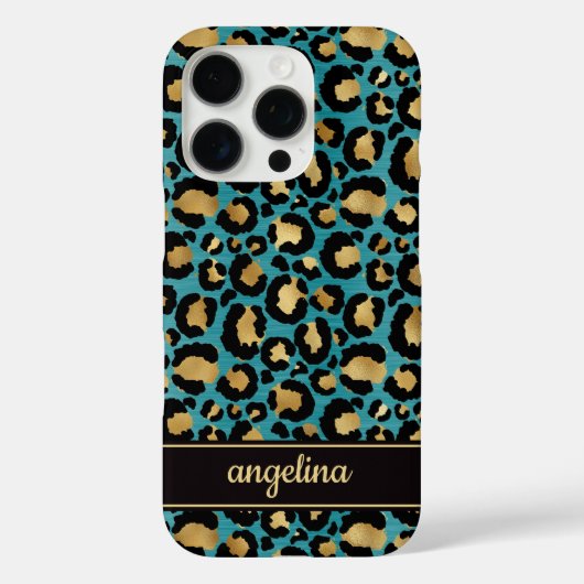 Gold Foil On Teal Leopard Print Monogrammed Case-Mate iPhoneケース (裏面)