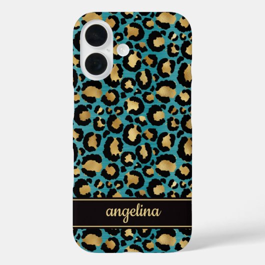 Gold Foil On Teal Leopard Print Monogrammed Case-Mate iPhoneケース (裏面)
