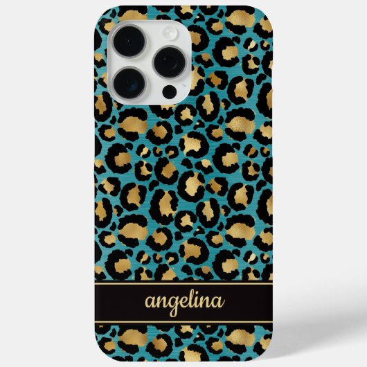 Gold Foil On Teal Leopard Print Monogrammed Case-Mate iPhoneケース (裏面)