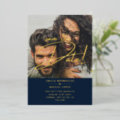 GOLD Foil Photo Overlay Navy Save the Date 結婚's 箔招待状 (立ち正面)