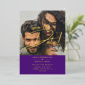 GOLD Foil Photo Overlay Purple 救 Date結婚's 箔招待状 (立ち正面)