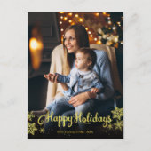 Gold Foil Photo Snowflake Happy Holidays Christmas ポストカード (正面)