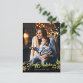 Gold Foil Photo Snowflake Happy Holidays Christmas ポストカード (スタンド正面)