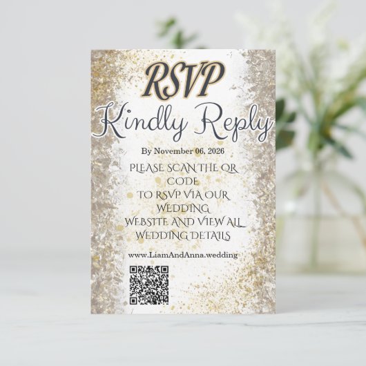Gold Foil Photo Wedding RSVP QR Code Card (スタンド正面)
