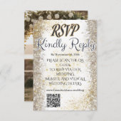 Gold Foil Photo Wedding RSVP QR Code Card (正面/裏面)