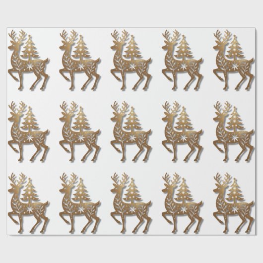 Gold Foil Reindeer with a Christmas Tree  ラッピングペーパー (フラット)
