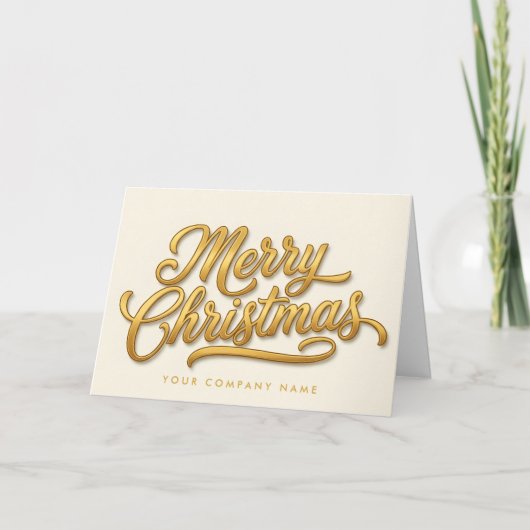 Gold Foil Retro Script Merry Christmas シーズンカード (正面)
