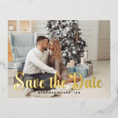 Gold Foil Save The Date Christmas Card 箔シーズンポストカード (正面)