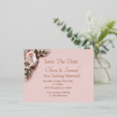 Gold Foil Save The Date Pink Roses Doves Postcard 箔招待状ポストカード (立ち正面)