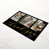 Gold Foil Script 3-Photo Wedding Thank You Card 箔招待状 (回転した状態)