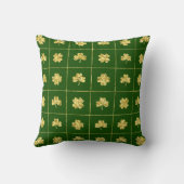 Gold Foil Shamrock Green Grid Pattern クッション (裏面)