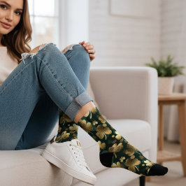 Gold Foil Shamrock Pattern St. Patrick's Day ソックス