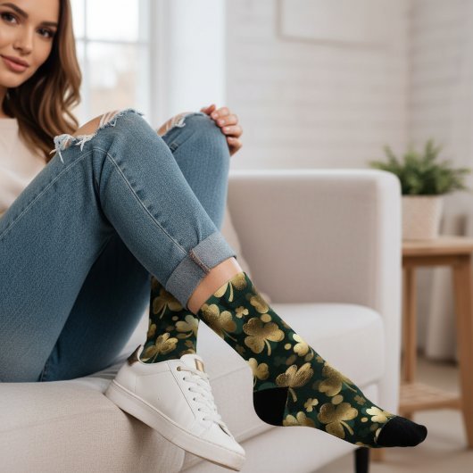 Gold Foil Shamrock Pattern St. Patrick's Day ソックス