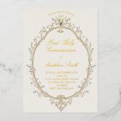 gold foil text first communion beige frame 箔招待状 (正面)