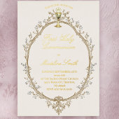 gold foil text first communion beige frame 箔招待状