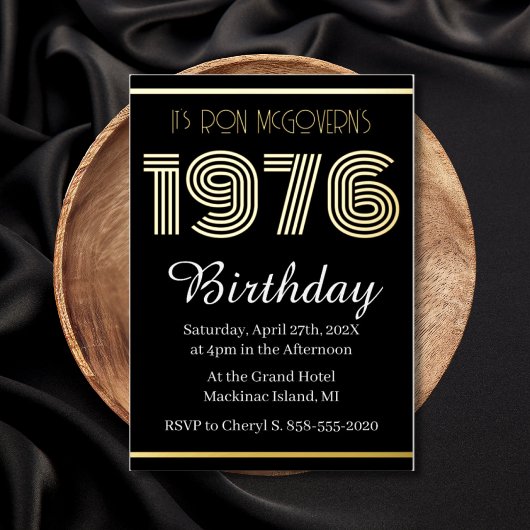 Gold Foil Vintage 1976 Rectangular 50th Birthday  箔招待状