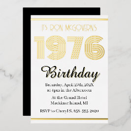 Gold Foil Vintage 1976 Rectangular 50th Birthday 箔招待状