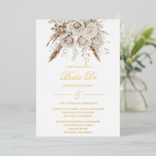 Gold foil white boho spanish 箔招待状 (立ち正面)